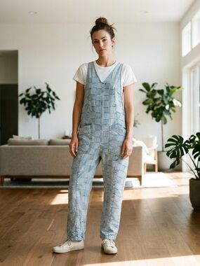 BiBi Light Blue Patchwork Denim Overalls with Adjustable Straps